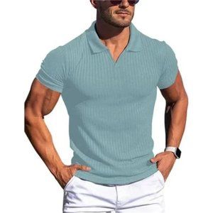 New Men's Muscle Shirts Slim Fit Ribbed Knit Light Blue
